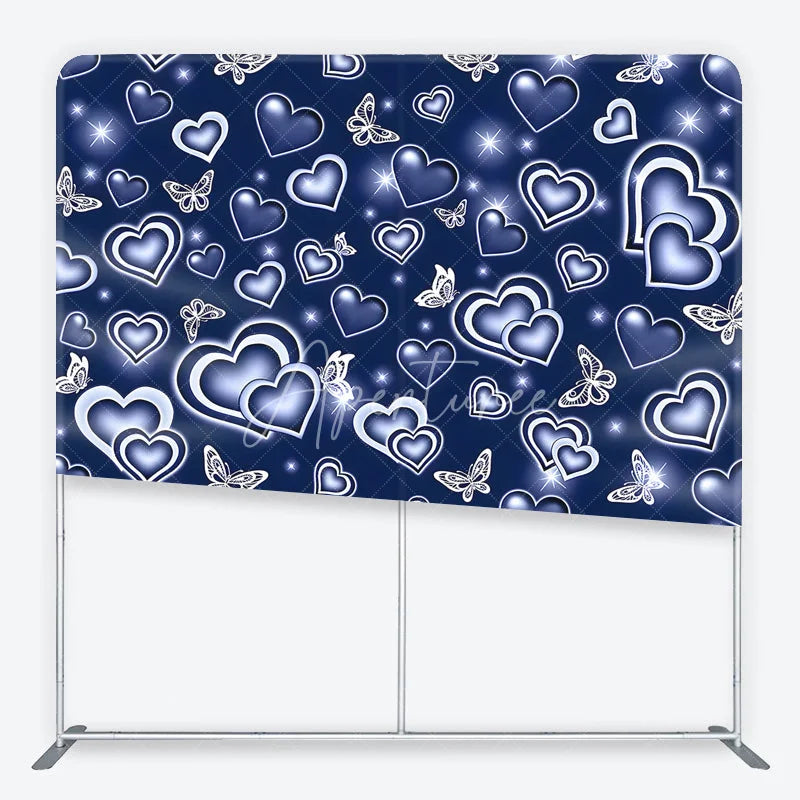 Aperturee - Aperturee Dark Blue Glowing Hearts and White Butterflies Square Double-Sided Backdrop Romantic Dreamy Decor