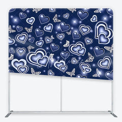 Aperturee - Aperturee Dark Blue Glowing Hearts and White Butterflies Square Double-Sided Backdrop Romantic Dreamy Decor