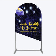Aperturee - Aperturee Dark Blue Night Sky Twinkle Twinkle Little Star Round Top Arch Backdrop Golden Moon and Stars Baby Shower Party Decor