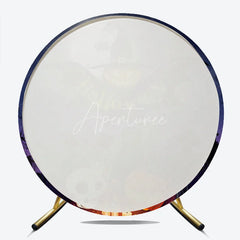 Aperturee - Aperturee Dark Blue Purple Halloween Night Round Backdrop featuring Jack-o-Lantern Witch Hat and Graveyard Scene