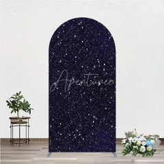 Aperturee - Aperturee Dark Blue Starry Night Round Top Arch Backdrop Elegant White Glitter Galaxy Theme Party Decor