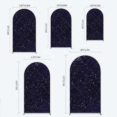 Aperturee - Aperturee Dark Blue Starry Night Round Top Arch Backdrop Elegant White Glitter Galaxy Theme Party Decor