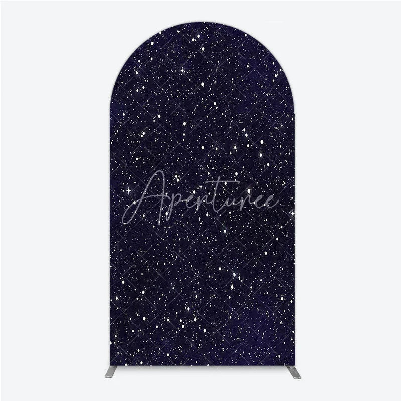 Aperturee - Aperturee Dark Blue Starry Night Round Top Arch Backdrop Elegant White Glitter Galaxy Theme Party Decor