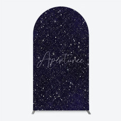 Aperturee - Aperturee Dark Blue Starry Night Round Top Arch Backdrop Elegant White Glitter Galaxy Theme Party Decor