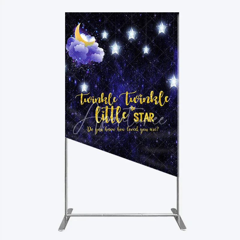 Aperturee - Aperturee Dark Blue Starry Night Twinkle Little Star Rectangle Arch Backdrop Moon and Glowing Stars Baby Shower Decor