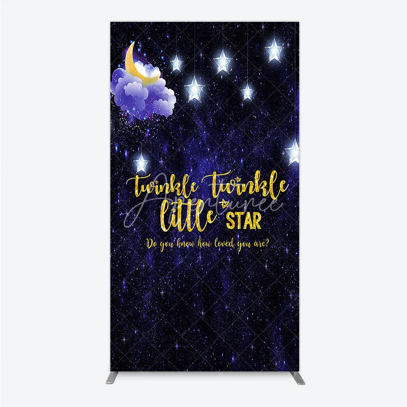 Aperturee - Aperturee Dark Blue Starry Night Twinkle Little Star Rectangle Arch Backdrop Moon and Glowing Stars Baby Shower Decor