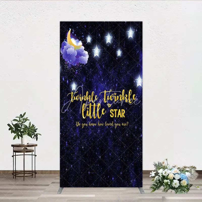Aperturee - Aperturee Dark Blue Starry Night Twinkle Little Star Rectangle Arch Backdrop Moon and Glowing Stars Baby Shower Decor
