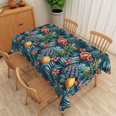 Aperturee - Aperturee Dark Blue Tropical Pineapple Watermelon Pattern Rectangle Tablecloth Summer Decor Washable Kitchen Table Cover