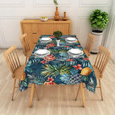 Aperturee - Aperturee Dark Blue Tropical Pineapple Watermelon Pattern Rectangle Tablecloth Summer Decor Washable Kitchen Table Cover