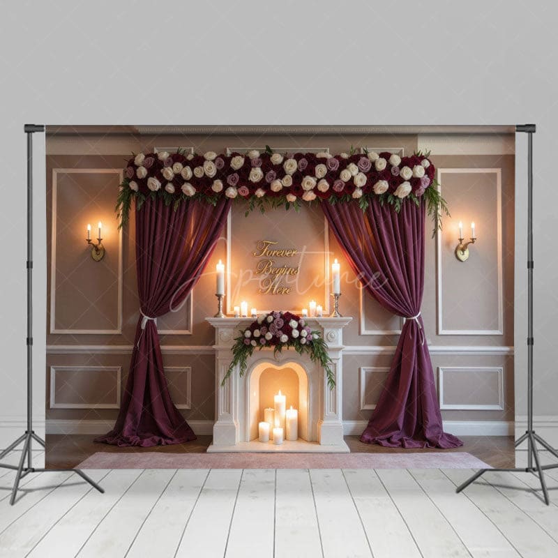 Aperturee - Aperturee Dark Blush Floral Wedding Candles Photo Backdrop