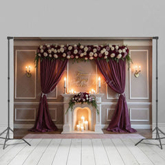 Aperturee - Aperturee Dark Blush Floral Wedding Candles Photo Backdrop