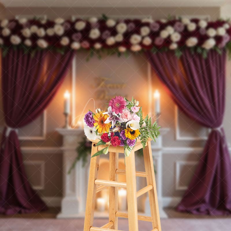 Aperturee - Aperturee Dark Blush Floral Wedding Candles Photo Backdrop