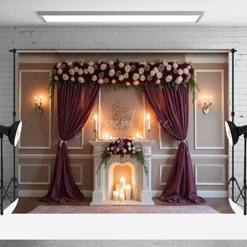 Aperturee - Aperturee Dark Blush Floral Wedding Candles Photo Backdrop