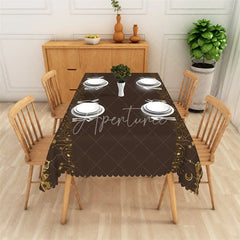 Aperturee - Aperturee Dark Brown and Gold Ramadan Rectangle Tablecloth Glitter Mosque Silhouette Islamic Table Cover