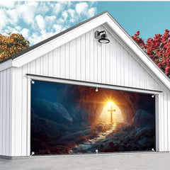 Aperturee - Aperturee Dark Cave Sunlight Cross Easter Garage Door Banner
