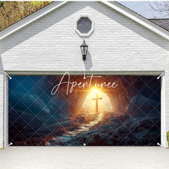 Aperturee - Aperturee Dark Cave Sunlight Cross Easter Garage Door Banner