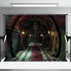 Aperturee - Aperturee Dark Circus Hallway Photography Backdrop Gothic Carnival and Steampunk Theme Vintage Halloween Photo Shoots