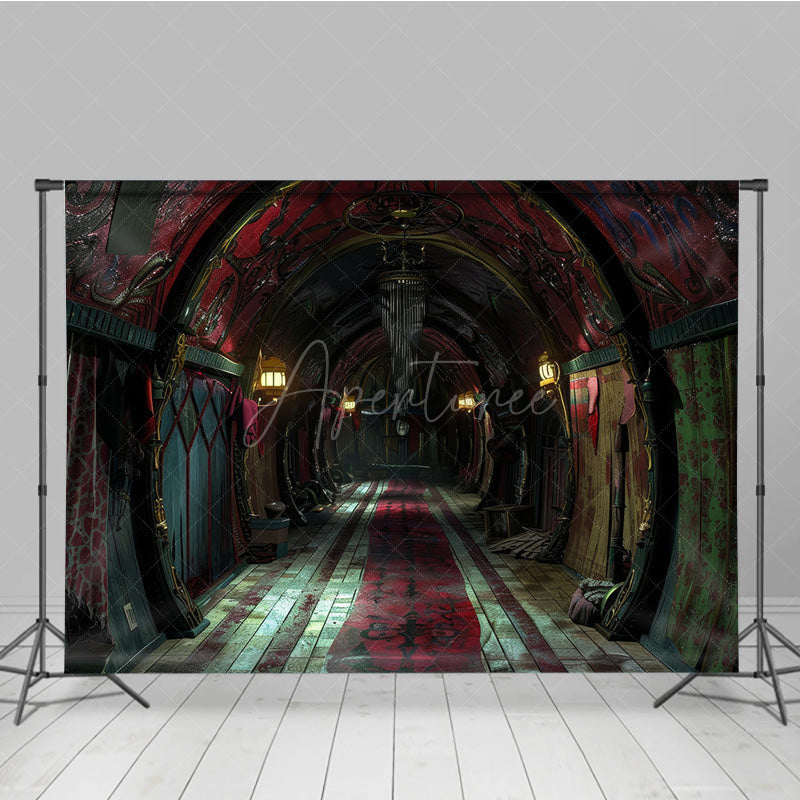 Aperturee - Aperturee Dark Circus Hallway Photography Backdrop Gothic Carnival and Steampunk Theme Vintage Halloween Photo Shoots