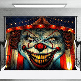 Aperturee - Aperturee Dark Eerie Blue and Red Creepy Clown Face Halloween Holiday Backdrop Spooky Circus Tent Party Decor