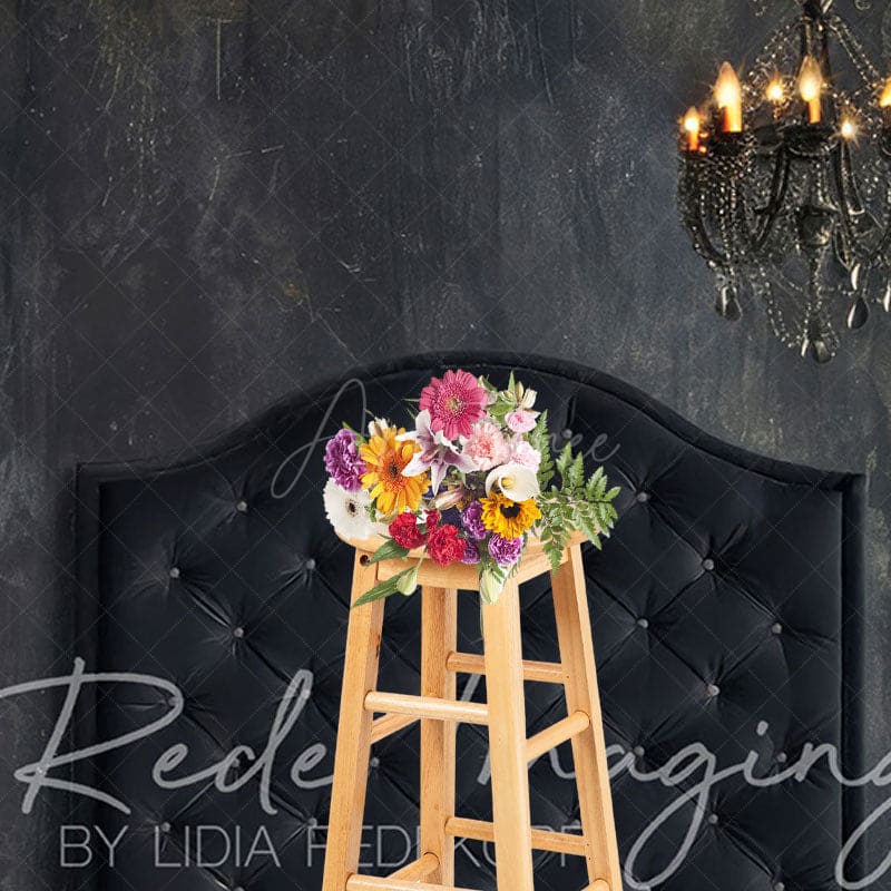 Aperturee - Aperturee Dark Elegant Curtains Chandelier Retro Wall Backdrop