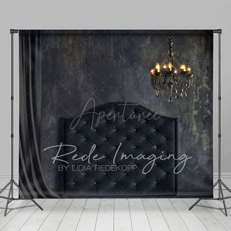 Aperturee - Aperturee Dark Elegant Curtains Chandelier Retro Wall Backdrop