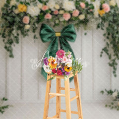 Aperturee - Aperturee Dark Green Bow Tie Floral Spring Photography Backdrop