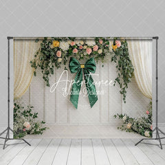 Aperturee - Aperturee Dark Green Bow Tie Floral Spring Photography Backdrop