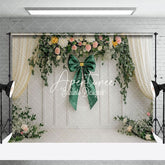 Aperturee - Aperturee Dark Green Bow Tie Floral Spring Photography Backdrop
