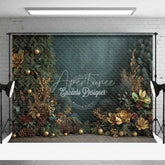 Aperturee - Aperturee Dark Green Christmas Backdrop Gold Ornament Pine Cone Floral Photography Background