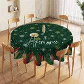 Aperturee - Aperturee Dark Green Christmas Tree and Snowflake Pattern Round Tablecloth Festive Holiday Winter Party Decor