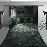 Aperturee - Aperturee Dark Green Distressed Abandoned Kitchen Sweep Backdrop Broken Window Light Ray Photography Prop