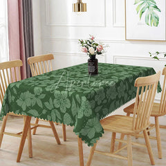 Aperturee - Aperturee Dark Green Floral Leaf Outline Pattern Rectangle Tablecloth Elegant Botanical Dining Decor Washable Kitchen Table