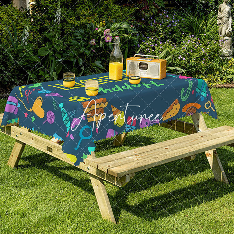 Aperturee - Aperturee Dark Green Happy Birthday Print Rectangular Tablecloth