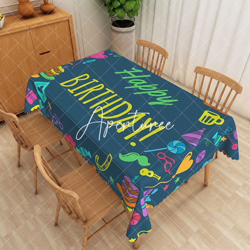 Aperturee - Aperturee Dark Green Happy Birthday Print Rectangular Tablecloth