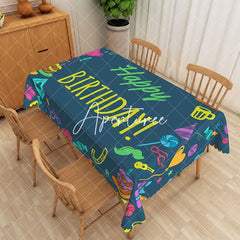 Aperturee - Aperturee Dark Green Happy Birthday Print Rectangular Tablecloth
