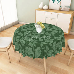 Aperturee - Aperturee Dark Green Tropical Floral Round Tablecloth Botanical Leaf and Flower Table Cover for Garden Party