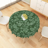 Aperturee - Aperturee Dark Green Tropical Floral Round Tablecloth Botanical Leaf and Flower Table Cover for Garden Party