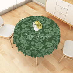 Aperturee - Aperturee Dark Green Tropical Floral Round Tablecloth Botanical Leaf and Flower Table Cover for Garden Party