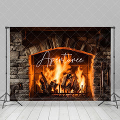 Aperturee - Aperturee Dark Grey Bricks Fireplace Warm Christmas Backdrop