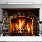 Aperturee - Aperturee Dark Grey Bricks Fireplace Warm Christmas Backdrop