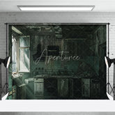 Aperturee - Aperturee Dark Grunge Ruined Kitchen Photography Backdrop with Broken Window and Peeling Paint Urban Decay Industrial Theme