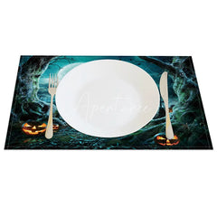 Aperturee - Aperturee Dark Halloween Night Set of 4 Placemats with Moon Bats and Withered Trees for Gothic Spooky Decor