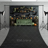 Aperturee - Aperturee Dark Halloween Spooky Skulls and Pumpkins Sweep Backdrop Gothic Bats and Candles Party Decor