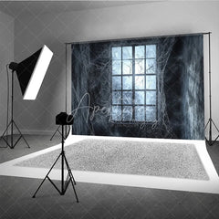 Aperturee - Aperturee Dark Haunted Window with Spiderwebs Holiday Backdrop Eerie Gothic Halloween Party Decor