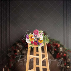 Aperturee - Aperturee Dark Moody Christmas Bed Backdrop Leather Headboard Pine Cone Garland Black Wall Photo Background