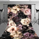 Aperturee - Aperturee Dark Moody Floral Sweep Backdrop Vintage Red Pink Roses Photography Floor Mat Gothic Romantic Party Decoration