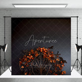 Aperturee - Aperturee Dark Moody Halloween Orange Pumpkin and Autumn Leaves Photography Backdrop Festive Fall Season Decor