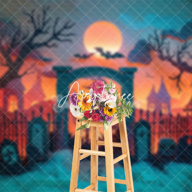 Aperturee - Aperturee Dark Moon Night Cemetery Foggy Halloween Backdrop