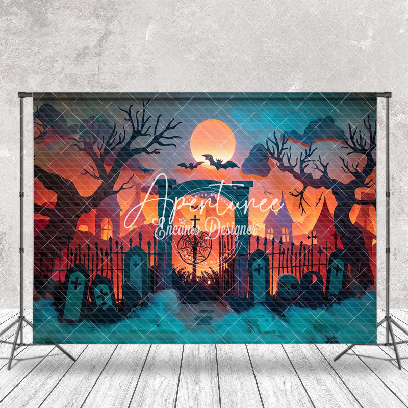Aperturee - Aperturee Dark Moon Night Cemetery Foggy Halloween Backdrop