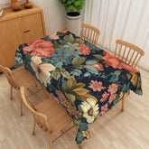 Aperturee - Aperturee Dark Navy Botanical Rectangle Tablecloth Large Orange Teal Peony Flower Table Cover Vintage Spring Home Decor